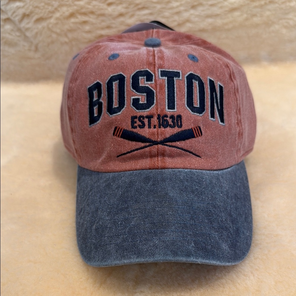 Boston Embroidered Baseball Cap in Red and Blue